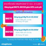 Vinaphone giảm 50% cước BIG70, BIG100 từ 15/5 - 31/5 cho thuê bao nhận được tin nhắn