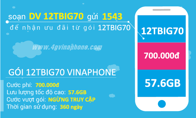 Gói 12TBIG70 Vinaphone trọn gói 12 tháng