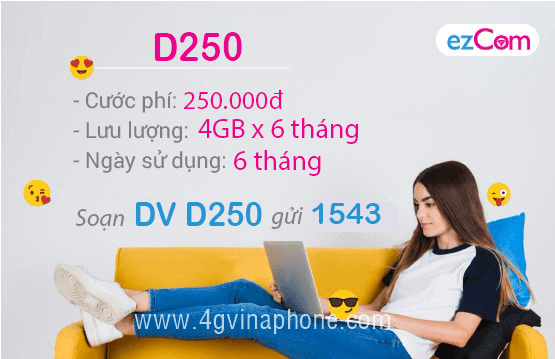 Đăng ký gói D250 Vinaphone 3 tháng