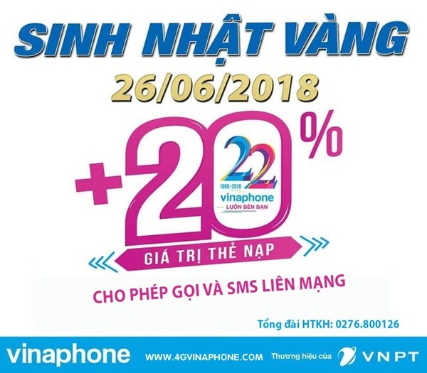 Thông tin Vinaphone khuyến mãi 26/6/2018