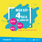 Khuyến mãi Vinaphone Nhân 4 Data gói M10, M25, M50