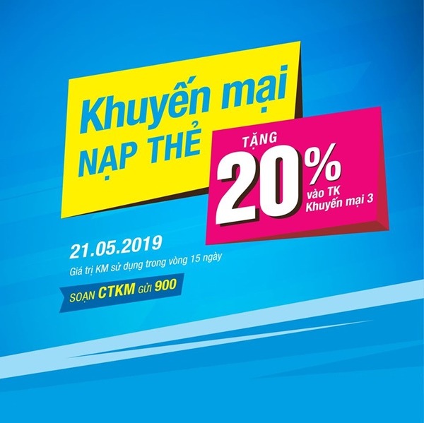 Khuyến mãi Vinaphone ngày 21/5/2019 tặng 20% giá trị thẻ nạp