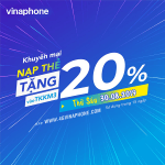 Vinaphone khuyến mãi ngày 30/8/2019 tặng 20% thẻ nạp