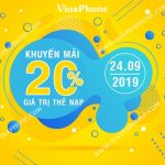 Vinaphone khuyến mãi ngày 24/9/2019 tặng 20% thẻ nạp