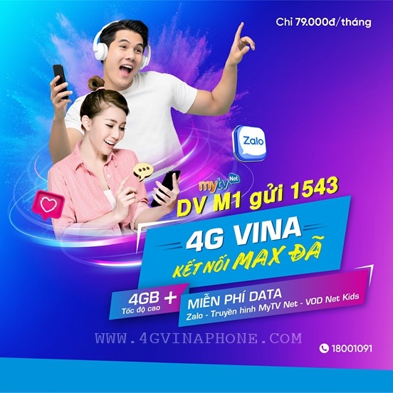 Đăng ký gói M1 Vinaphone nhận 4GB lướt Zalo miễn phí