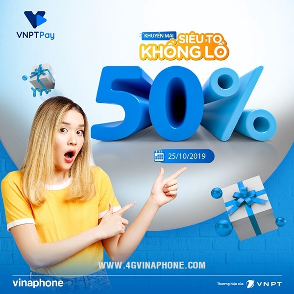 Vinaphone khuyến mãi ngày 25/10/2019 tặng 50% thẻ nạp