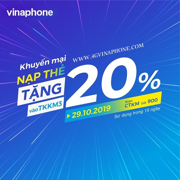 Vinaphone khuyến mãi ngày 29/10/2019 tặng 20% thẻ nạp