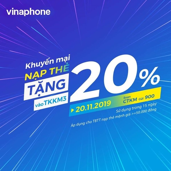 Vinaphone khuyến mãi ngày 20/11/2019