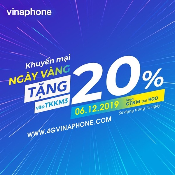 Vinaphone khuyến mãi ngày 6/12/2019 tặng 20% thẻ nạp