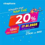 Vinaphone khuyến mãi ngày 17/1/2020 ưu đãi 20% thẻ nạp