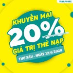 Khuyến mãi Vinaphone ngày 12/6/2020 ưu đãi 20% tiền nạp bất kỳ