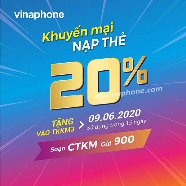 Vinaphone khuyến mãi ngày 9/6/2020 ưu đãi 20% giá trị tiền nạp