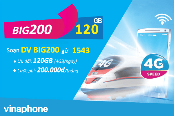 Cách đăng ký gói BIG200 Vinaphone nhận 120GB Data tốc độ cao
