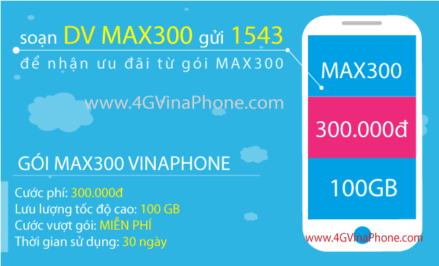 Đăng ký gói MAX300 Vinaphone nhận 100Gb data trọn gói chỉ 300.000đ - 4GVinaPhone.com 