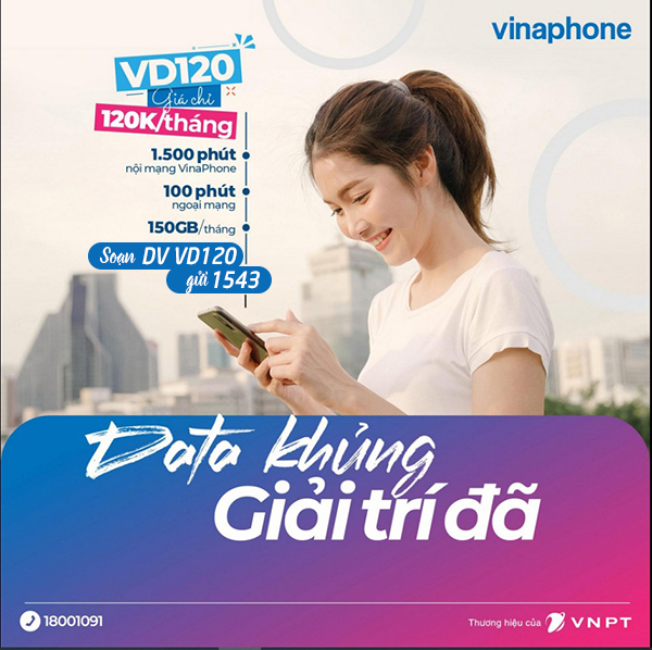 Đăng ký gói cước VD120 Vinaphone miễn phí data và gọi mọi lúc mọi nơi 