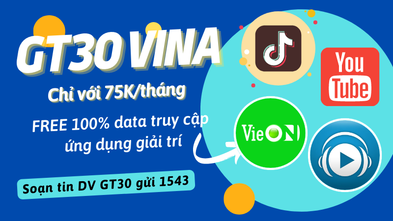 Đăng ký gói cước GT30 Vinaphone truy cập ứng dụng giải trí không giới hạn 