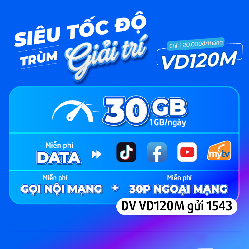 Đăng ký gói cước VD120M Vinaphone miễn phí data và gọi dùng 30 ngày 