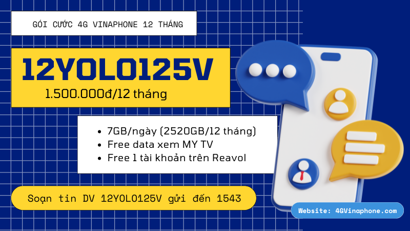 Đăng ký gói cước 12YOLO125V Vinaphone miễn phí data siêu khủng 