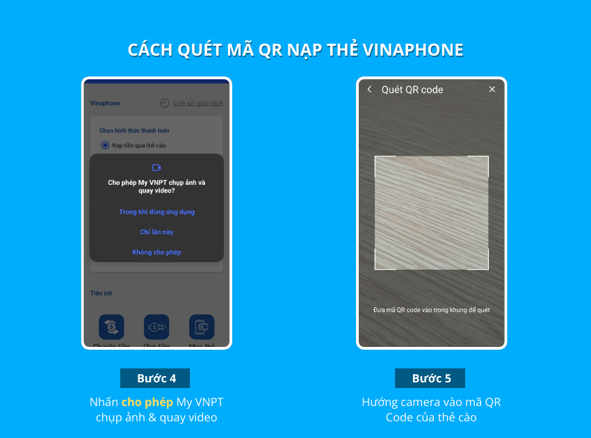 Quét mã QR nạp tiền Vinaphone